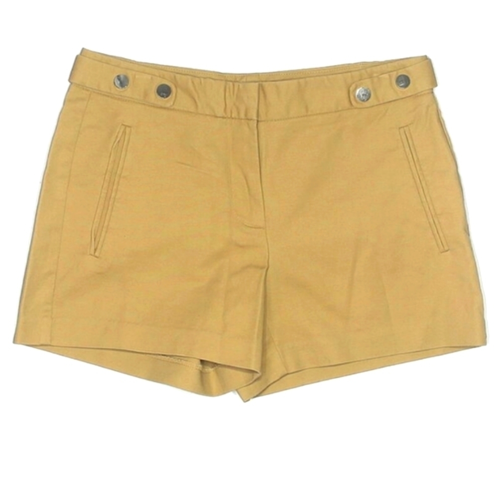ZARA Basics Mini Chino Shorts Tan Cotton Zip Fly Button Close Faux Pockets MED